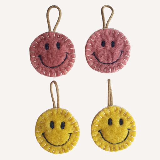 Vintage wollen smiley hangers (set van 4 stuks) geel/roze - Afbeelding 2