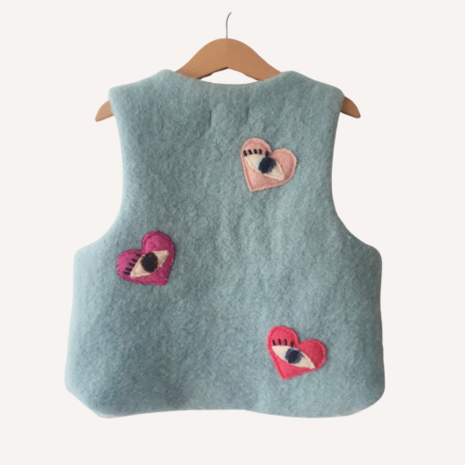 Vintage wollen gilet met hartjes en oog maat 110/116 - Afbeelding 3