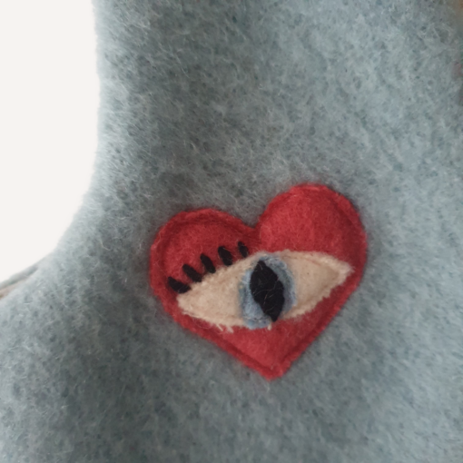 Vintage wollen gilet met hartjes en oog maat 110/116 - Afbeelding 4