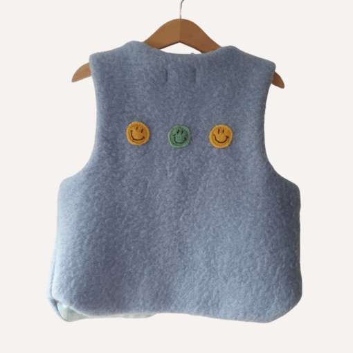 Vintage wollen gilet met smiley's, maat 110/116 - Afbeelding 3