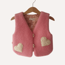 Vintage wollen gilet met hartjes, maat 86/92