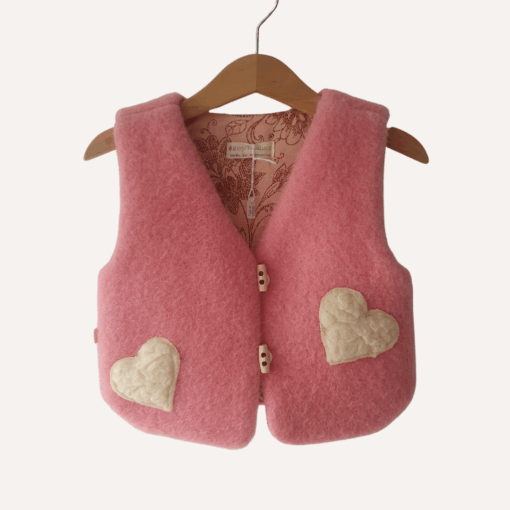 Vintage wollen gilet met hartjes, maat 86/92