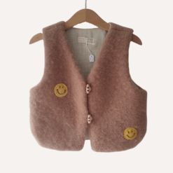 Vintage wollen gilet met smiley's, maat 98/104