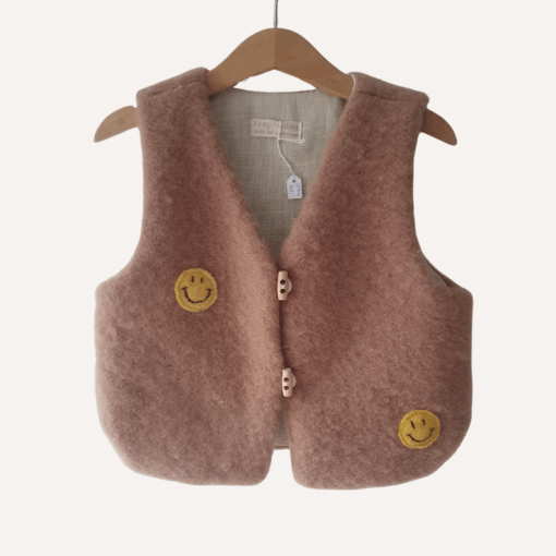 Vintage wollen gilet met smiley's, maat 98/104