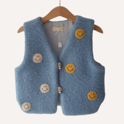 Vintage wollen gilet met smiley's, maat 98/104