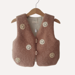 Vintage wollen gilet met smiley's, maat 92/98