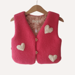 Vintage wollen gilet met groot hart, maat 86/92